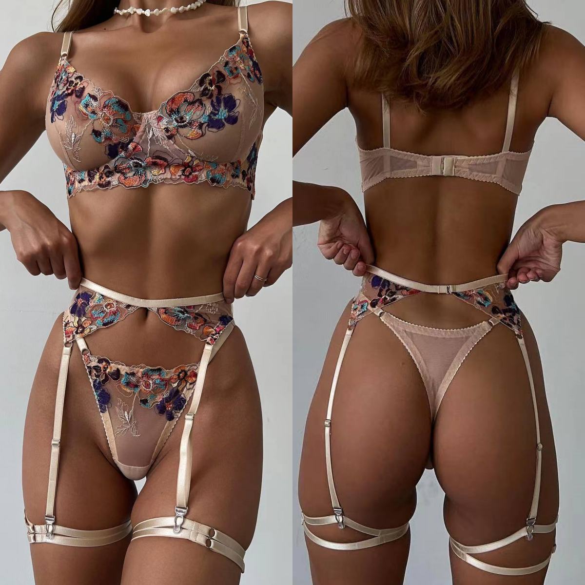 Luxury Skincare Gift Set - Krasapt luxe borduurwerk doorzichtige lingerie 4-delig